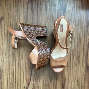 SCHUTZ Leather Basket Weave Platform Sandal